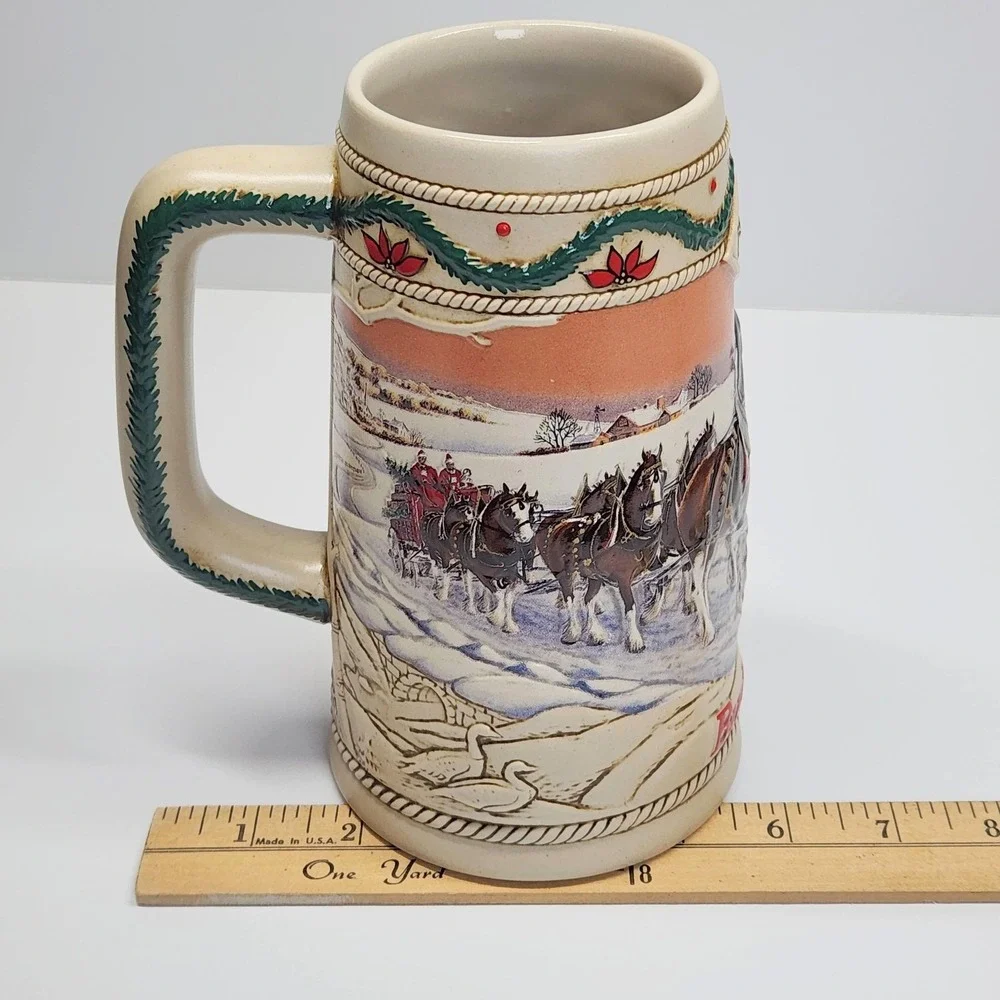 Vintage 1996 Budweiser American Homestead Holiday Beer Stein Clydesdales Brazil
